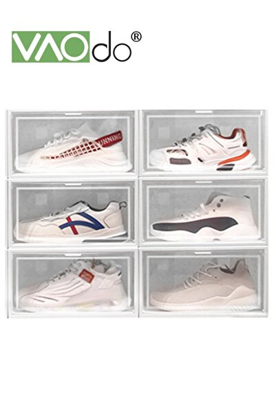VAODO صندوق أحذية من الأكريليك الشفاف القابل للطي والتكديس، مكون من 6 قطع، صندوق تخزين أحذية رياضية شفاف