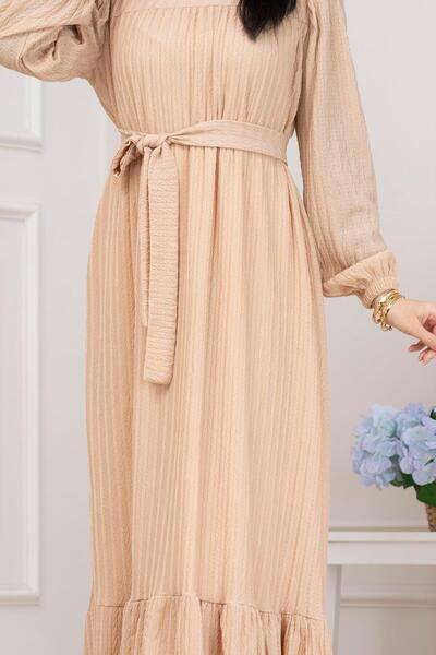 Sevitli Ρόμπα Σαχάρα Τεσεττύρ Φόρεμα-ΚΡΕΜ