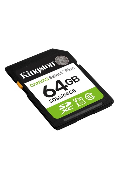 Kingston Κάρτα SD 64GB Canvas Select Plus, SDXC, Κλάση 10, UHS-I U1, Υψηλής Ταχύτητας, Μαύρη
