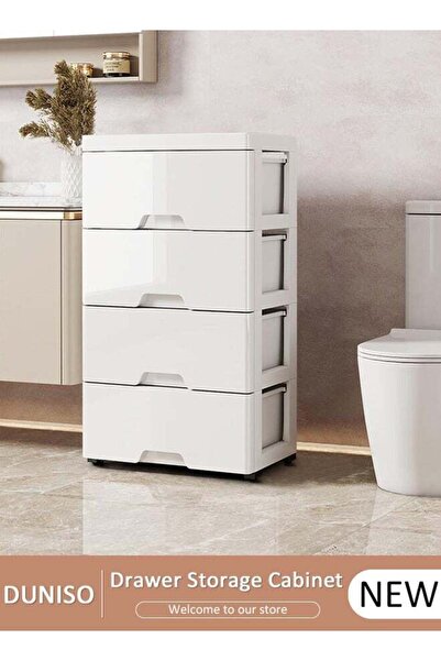 DOMEET DUNISO 4-Layer Plastic Storage Cabinet with Wheels - Space-Saving Drawer Tower, White