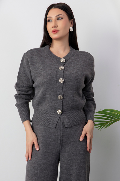 PULLIMM Set de tricotaje pentru pantaloni cardigan cu nasturi L3004