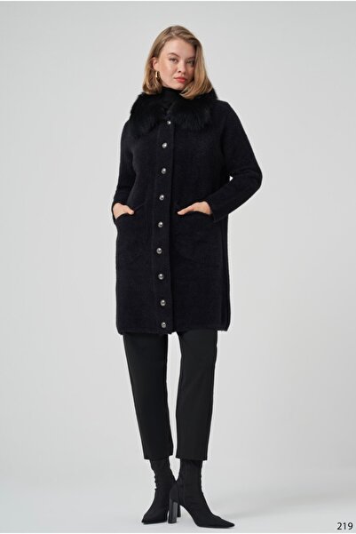 Nuss 7011 Fur Collar Angora Coat with Snap Fasteners