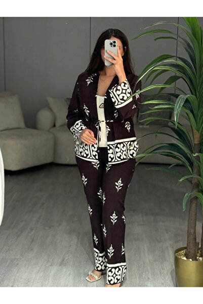 SELSAL patterned pants, blouse and jacket set