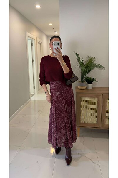 BİRCANÇİL Φούστα με σχέδιο σάλι σε μπορντό από την Ketry