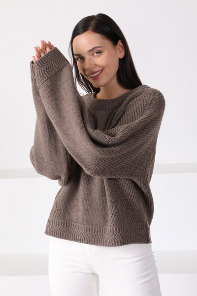 Ferraro Light Brown Round Neck Wool Women's Knitwear Sweater