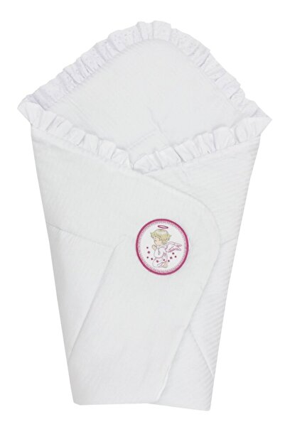 PRICHINDEL Eșarfă multifuncțională pentru bebeluși, bumbac, albă cu îngeraș r...