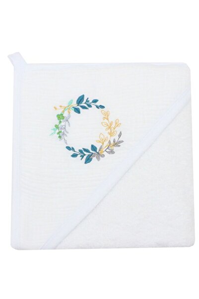 PRICHINDEL Prosop cu glugă „Frunze multicolore”, bumbac și muselină, alb, 80 ...