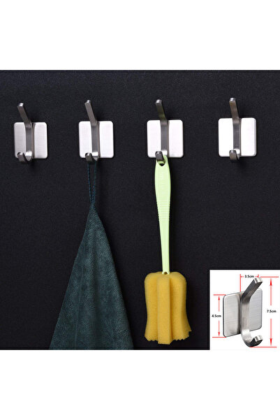 OEM Stainless Steel Self-Adhesive Bathroom Hooks Set of 4 - Silver Finish