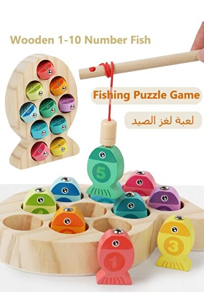 Generic Children Fishing Toy Magnetic Wooden Fishing Game–Numbers Sorting Montessori Fine Motor Skills Toy
