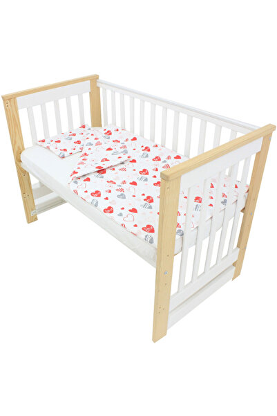 PRICHINDEL Lenjerie de pat din bumbac, 3 piese, Hearts Love, 120x60 cm, multi...