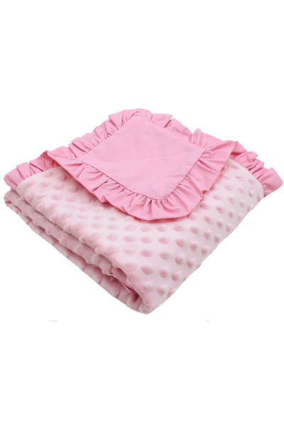 PRICHINDEL Pătură Minky, bumbac pe dos, cu volane, roz, 100 x 80 cm