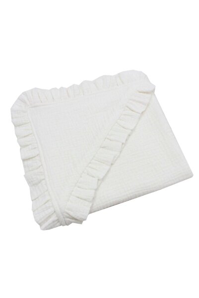 ED Hooded towel with ruffle, Ed, muslin cotton, white, 80 x 100 cm