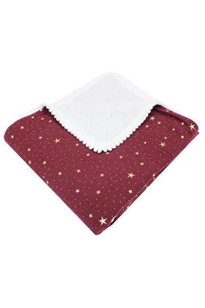 PRICHINDEL Pătură dublă din muselină, Stele metalice cu ciucure, vișiniu, 100...