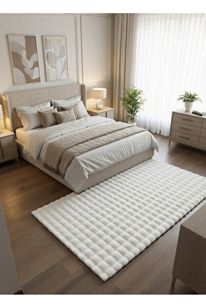 Rose'n Home TAVŞAN BUBBLE KREM - Kaymaz Dokuma Taban Tavşan Shaggy Yatak Odas...