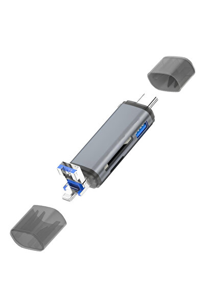 Daytona ADS-28 6ın1 Otg Card Reader- Lightning Apple,Iphone&Ipad için, USB 3.0 to Type C SD/TF Kart Okuyucu