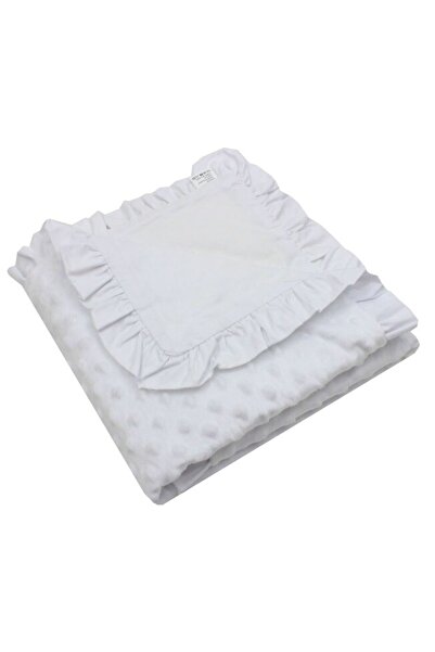 PRICHINDEL Soft simple baby blanket with ruffles, white, 80 x 100 cm
