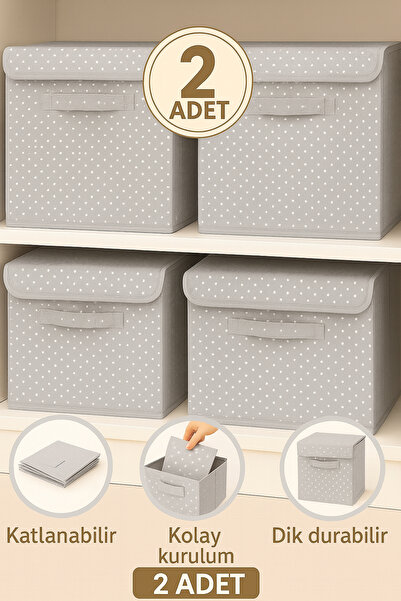 Spartek home textile 2Adet-KAPAKLI Desenli Dolap İçi Çamaşır Oyuncak Düzenleyici Katlanır Kapaklı Saklama Kutusu 30x30x30