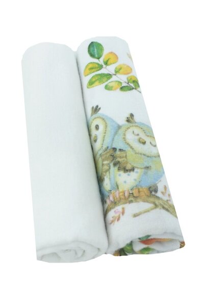 PRICHINDEL Set de 2 scutece din pânză, bumbac, Bufnițe, multicolor, 80 x 70 cm