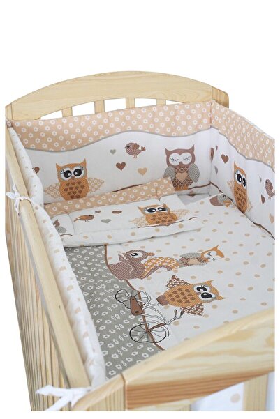 PRICHINDEL Lenjerie de pat pentru pătuț, 5 piese, Bufnițe mari crem, 140x70 cm