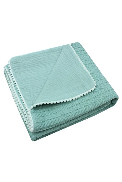 PRICHINDEL Pătură tricotată Anna cu ciucuri, revers de muselină, 80x100 cm, v...