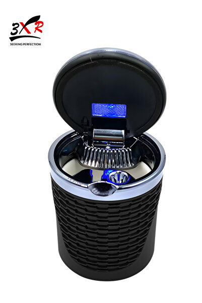 3XR Car Ashtray with LED Light, Sealed Lid, Stainless Steel Insert, and Unive...