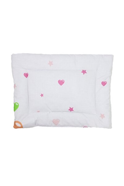 PRICHINDEL Pernă subțire, albă cu inimioare roz și steluțe, 37 x 28 cm