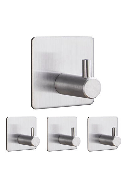OEM Super Strong Adhesive Hooks Set, 4-Pack, Stainless Steel, Silver Finish