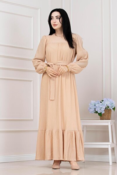 Sevitli Ρόμπα Σαχάρα Τεσεττύρ Φόρεμα-ΚΡΕΜ