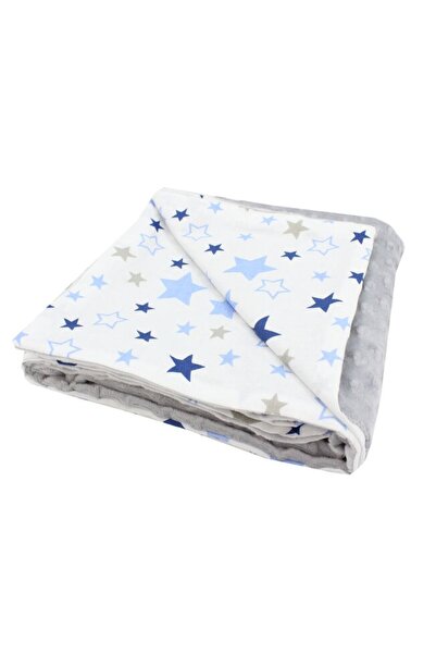PRICHINDEL Pătură Minky, gri cu steluțe albastre, 100 x 76 cm