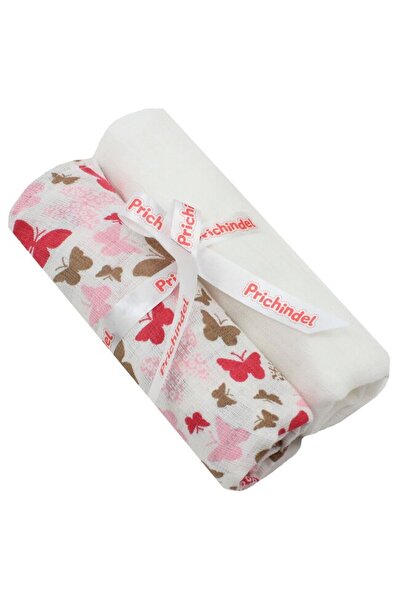 PRICHINDEL Set de 2 pături de muselină, roz fluture, 75 x 70 cm, multicolore
