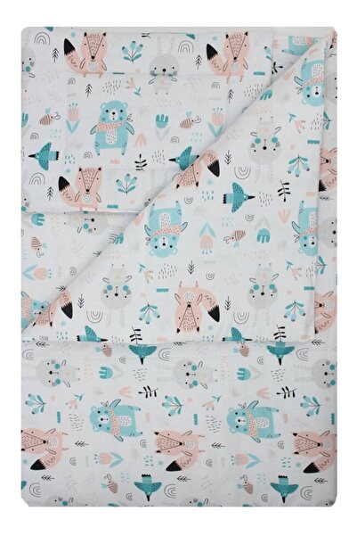 PRICHINDEL Lenjerie de pat 3 piese, Teddy cu eșarfă, roz cu turcoaz, 120x60 cm