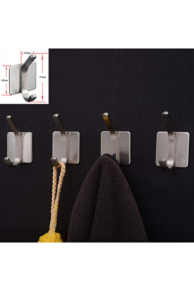 OEM Stainless Steel Self-Adhesive Bathroom Hooks Set of 4 - Silver Finish