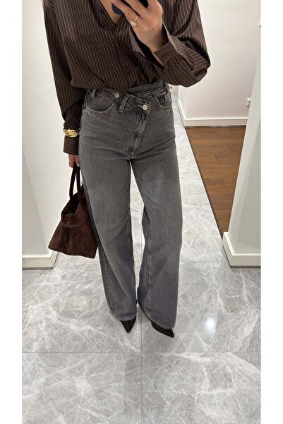 sinemkivanc co Cross-Plaid Double Buttoned Denim Jean