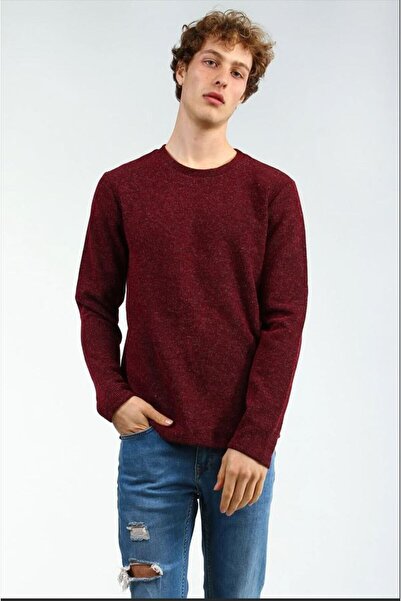 Collezione Burgundy Crew Neck Crumpled Long Sleeve Men's Sweatshirt