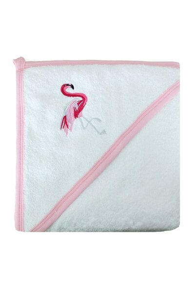 PRICHINDEL Prosop de bumbac, alb cu flamingo, 80 x 100 cm