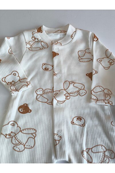 Şimo Butik Baby Romper 0-9 Months Comfortable Breathable Snap Fasteners 100% Pure Cotton Soft Anti-Allergic Bear Pattern