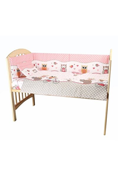 PRICHINDEL Lenjerie de pat pentru pătuț, 3 piese, Bufnițe Roz, 120x60 cm