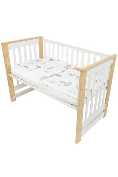 PRICHINDEL 3-piece bedding set, cotton, Bear with balloons, white, 120x60 cm