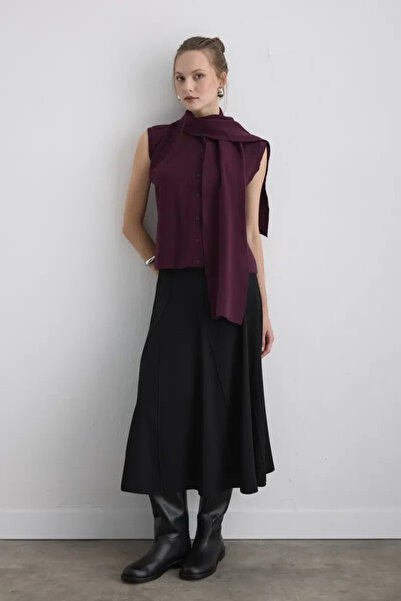 Gusto Knitted Vest with Scarf - Plum