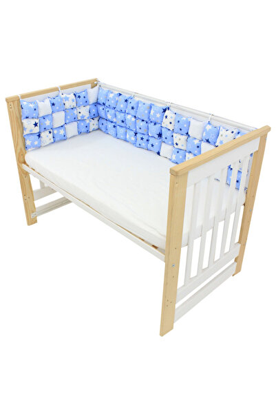 PRICHINDEL Set de 3 protecții pufoase pentru pătuț, bumbac, stele, albastru ș...