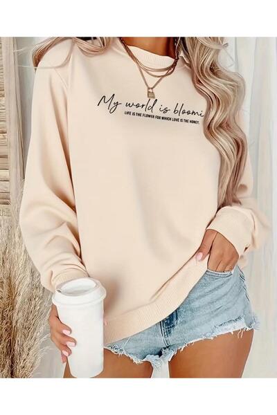 FAVORİST Hanorac cu gât rotund BASKILI BİSİKLET YAKA SWEATSHİRT