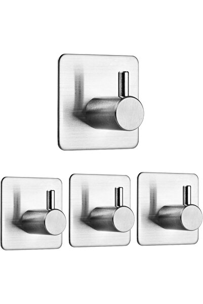 OEM Stainless Steel Self-Adhesive Bathroom Hook Set, 4 Pieces, 4.5cm, Silver