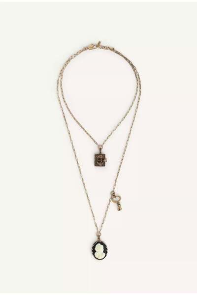 My Joyas Design طقم قلادة كاميو مزدوجة موديل ZR مقاس 42 سم