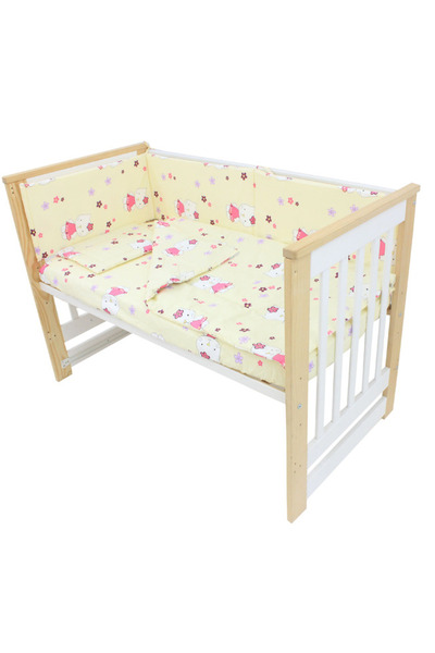 PRICHINDEL Set de lenjerie de pat din bumbac Kitty, 4 piese, galben, 120x60 cm