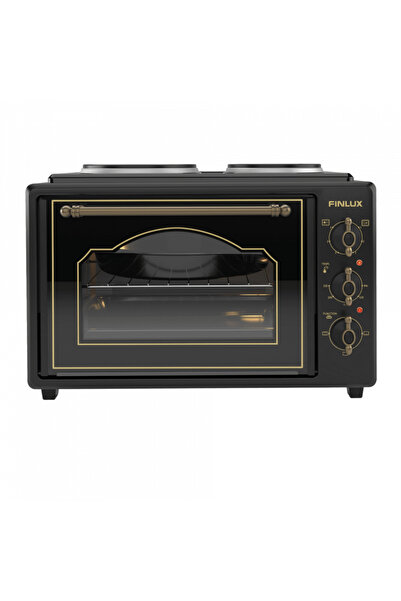 FİNLUX Small cooker FMC-9705GB, 1600W, 45l, Two burners, Glass door, Soft close, Retro design, Black