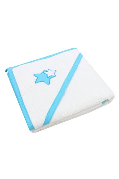 PRICHINDEL Prosop cu glugă , bumbac, steluțe turcoaz, 80 x 100 cm, alb