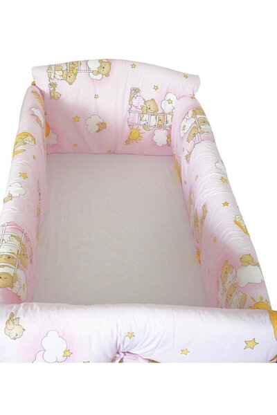PRICHINDEL Set de bare de protecție pentru pătuț, Maxi, Sleepy Teddy, roz