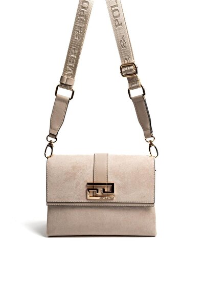 Silver Polo SP1009 Geantă de damă din piele intoarsa bej-nisip