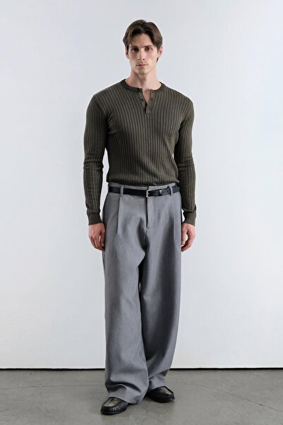 GIESTO Fitted Buttoned Khaki Knitwear