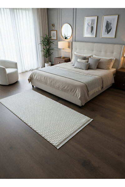 Rose'n Home TAVŞAN PETEK KREM - Kaymaz Deri Taban Tavşan Shaggy Yatak Odası O...